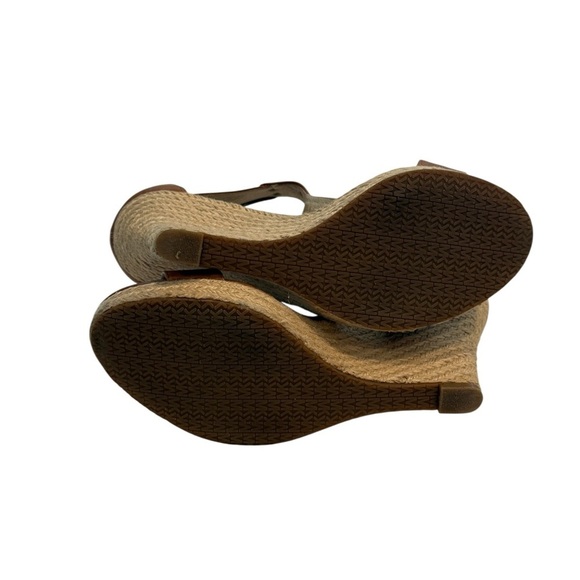 Michael Kors Women's MK Plate Wedge Espadrilles Luggage Leather Logo Size 7.5 - Picture 7 of 9